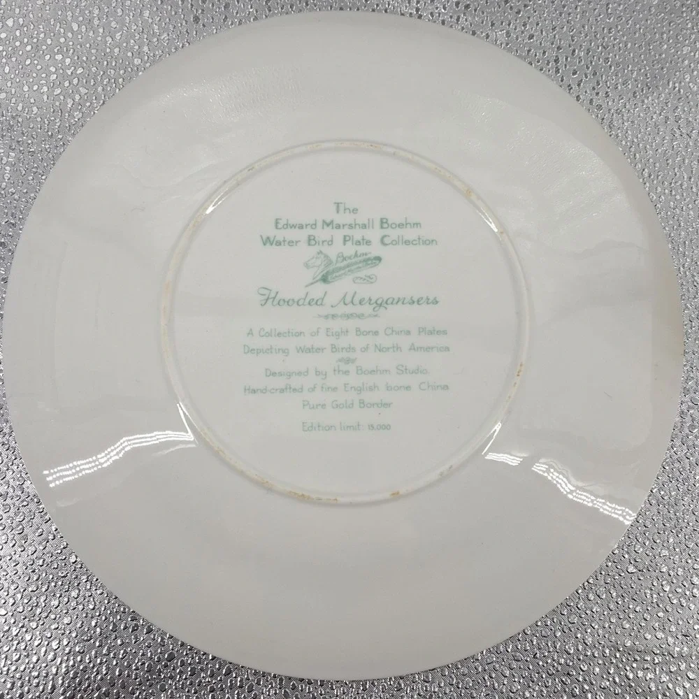 Edward Marshall Boehm Hooded Mergansers Water Bird Bone‎ China Plate Gold Rim